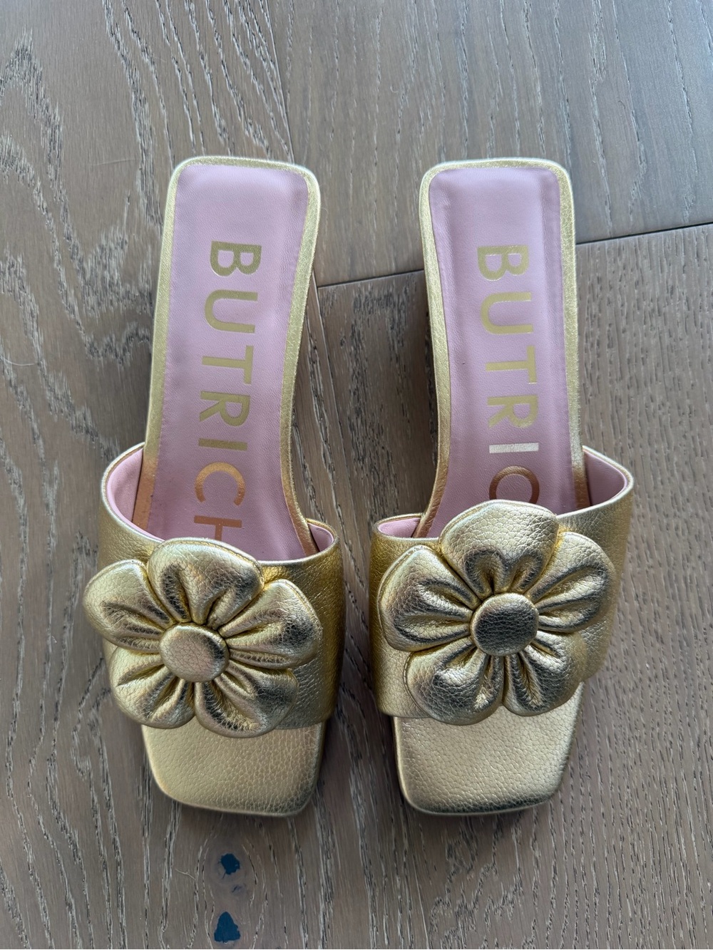 Butrich Gold Floral Slide Sandals for Women